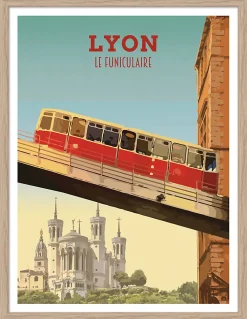 Best Dada Art Image encadrée Lyon le funiculaire bleu, rouge l.30 x H.40cm