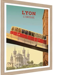 Best Dada Art Image encadrée Lyon le funiculaire bleu, rouge l.30 x H.40cm