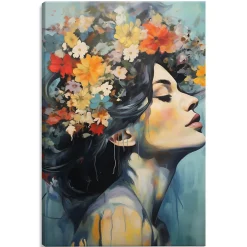 Discount Muralo Image PORTRAIT De Femme Visage Fleurs 80cm x 120cm - Parfait pour décorer votre salon, chambre ou bureau avec un design unique et