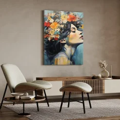 Discount Muralo Image PORTRAIT De Femme Visage Fleurs 80cm x 120cm - Parfait pour décorer votre salon, chambre ou bureau avec un design unique et