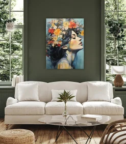 Discount Muralo Image PORTRAIT De Femme Visage Fleurs 80cm x 120cm - Parfait pour décorer votre salon, chambre ou bureau avec un design unique et