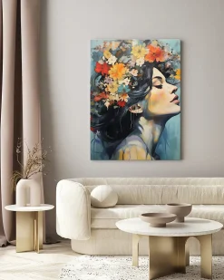 Discount Muralo Image PORTRAIT De Femme Visage Fleurs 80cm x 120cm - Parfait pour décorer votre salon, chambre ou bureau avec un design unique et