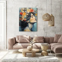 Discount Muralo Image PORTRAIT De Femme Visage Fleurs 80cm x 120cm - Parfait pour décorer votre salon, chambre ou bureau avec un design unique et