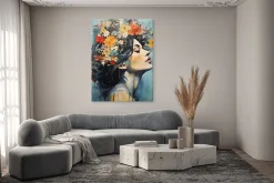 Discount Muralo Image PORTRAIT De Femme Visage Fleurs 80cm x 120cm - Parfait pour décorer votre salon, chambre ou bureau avec un design unique et