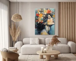 Discount Muralo Image PORTRAIT De Femme Visage Fleurs 80cm x 120cm - Parfait pour décorer votre salon, chambre ou bureau avec un design unique et