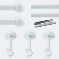 Boulet Kit de tringle à rideaux Blanc 300cm Diam.20mm Embout Boule - Fixation Mur -* Kit De Barre De Rideau