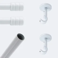 Boulet Kit de tringle à rideaux Blanc 200cm Diam.20mm Embout Cylindre 2ST - Fixation Plafond -* Kit De Barre De Rideau