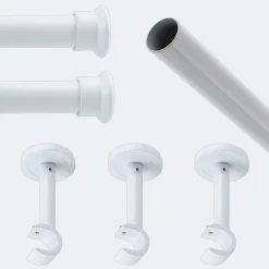 Boulet Kit de tringle à rideaux Blanc 250cm Diam.20mm Embout Chapeau - Fixation Mur -* Kit De Barre De Rideau