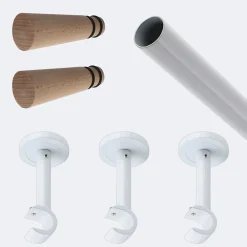 Boulet Kit de tringle à rideaux Blanc 250cm Diam.20mm Embout Cône Bois - Fixation Mur -