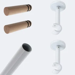 Boulet Kit de tringle à rideaux Blanc 200cm Diam.20mm Embout Cylindre Droit Bois - Fixation Mur -* Kit De Barre De Rideau