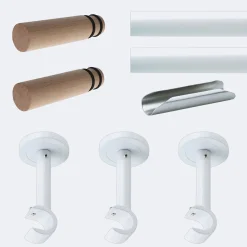 Boulet Kit de tringle à rideaux Blanc 300cm Diam.20mm Embout Cylindre Bois - Fixation Mur -* Kit De Barre De Rideau