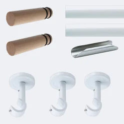 Boulet Kit de tringle à rideaux Blanc 300cm Diam.20mm Embout Cylindre Bois - Fixation Plafond -* Kit De Barre De Rideau