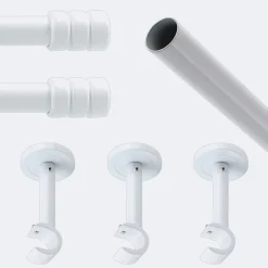 Boulet Kit de tringle à rideaux Blanc 250cm Diam.20mm Embout Cylindre 2ST - Fixation Mur -* Kit De Barre De Rideau
