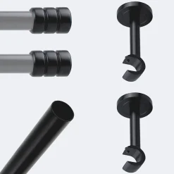 Boulet Kit de tringle à rideaux Noir Mat 200cm Diam.20mm Embout Cylindre 2ST - Fixation Mur -* Kit De Barre De Rideau