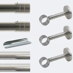 Boulet Kit de tringle à rideaux Nickel Mat 300cm Diam.28mm Embout Cylindre 2ST - Fixation Mur -* Kit De Barre De Rideau