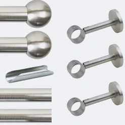 Boulet Kit de tringle à rideaux Nickel Mat 300cm Diam.28mm Embout Boule - Fixation Mur -* Kit De Barre De Rideau