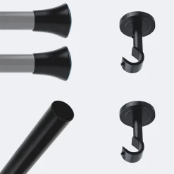 Boulet Kit de tringle à rideaux Noir Mat 150cm Diam.20mm Embout Pommeau - Fixation Mur -* Kit De Barre De Rideau