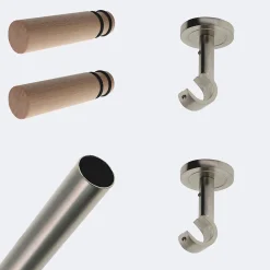 Best Boulet Kit de tringle à rideaux Nickel Mat 150cm Diam.20mm Embout Cylindre Bois - Fixation Plafond -
