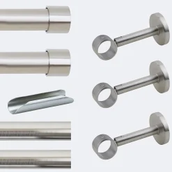 Boulet Kit de tringle à rideaux Nickel Mat 300cm Diam.28mm Embout Capuchon - Fixation Mur -* Kit De Barre De Rideau