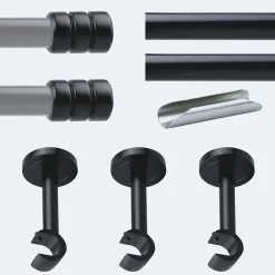 Best Boulet Kit de tringle à rideaux Noir Mat 300cm Diam.20mm Embout Cylindre 2ST - Fixation Mur -