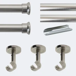 Boulet Kit de tringle à rideaux Nickel Mat 300cm Diam.20mm Embout Chapeau - Fixation Plafond -