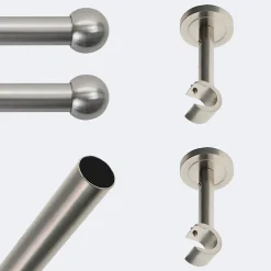 Boulet Kit de tringle à rideaux Nickel Mat 150cm Diam.20mm Embout Boule - Fixation Mur -* Kit De Barre De Rideau