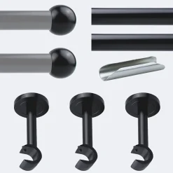 Boulet Kit de tringle à rideaux Noir Mat 300cm Diam.20mm Embout Boule - Fixation Mur -