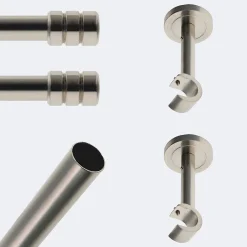 Boulet Kit de tringle à rideaux Nickel Mat 200cm Diam.20mm Embout Cylindre 2ST - Fixation Mur -* Kit De Barre De Rideau