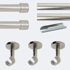Boulet Kit de tringle à rideaux Nickel Mat 300cm Diam.20mm Embout Capuchon - Fixation Plafond -* Kit De Barre De Rideau