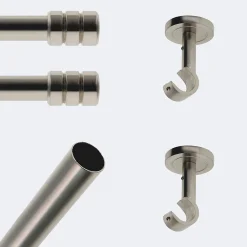 Boulet Kit de tringle à rideaux Nickel Mat 200cm Diam.20mm Embout Cylindre 2ST - Fixation Plafond -* Kit De Barre De Rideau