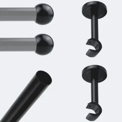 Boulet Kit de tringle à rideaux Noir Mat 150cm Diam.20mm Embout Boule - Fixation Mur -* Kit De Barre De Rideau