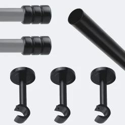 Boulet Kit de tringle à rideaux Noir Mat 250cm Diam.20mm Embout Cylindre 2ST - Fixation Mur -* Kit De Barre De Rideau