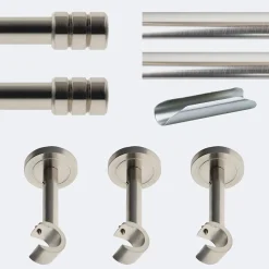 Boulet Kit de tringle à rideaux Nickel Mat 300cm Diam.20mm Embout Cylindre 2ST - Fixation Mur -