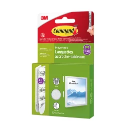 3M Command Languette adhésive accroche-tableaux moyennes max 5kg - 4 paires* Fixation Décoration Murale