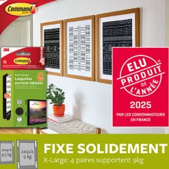 3M Command Languette adhésive accroche tableau noir XL - 4 paires* Fixation Décoration Murale