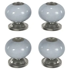 Online GoodHome Lot 4 boutons de meuble arrondi Porcelaine Vras gris clair Ø4 cm