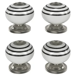 Best GoodHome Lot 4 boutons de meuble arrondi Porcelaine Vras noir et blanc Ø4cm x P.3.8cm