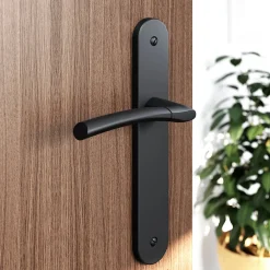Online GoodHome Lot 3 ensembles poignée sur plaque rond Hirel effet nickel mat noir L.128mm x l.40mm entraxe 195mm