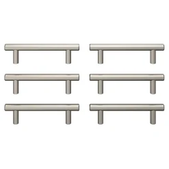 New GoodHome Lot 6 poignées de meuble en T Dizel acier effet nickel satin gris l.136mm x l.12mm x H. 35mm entraxe 96mm