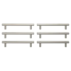 GoodHome Lot 6 poignées de meuble en T Dizel acier effet nickel satin gris l.200mm x l.12mm x H. 35mm entraxe 160mm* Poignée De Meuble