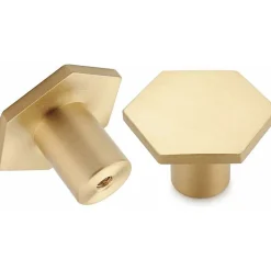 Deko Lot de 10 boutons de meuble en laiton brossé, dorés, pour tiroirs et armoires, 26 x 24 mm (hexagonaux)* Bouton De Meuble