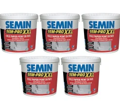 Semin Lot de 5 Colles Papiers Peints en Pâte Sem-Pro XXL, Prêt à l'Emploi, Seau de 5 kg* Colle Papier Peint