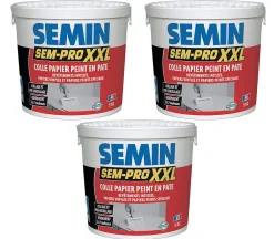 Semin Lot de 3 colles Papiers Peints en Pâte Sem-Pro XXL, Prêt à l'Emploi, Seau de 5 kg* Colle Papier Peint