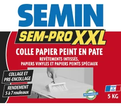 Semin Lot de 3 colles Papiers Peints en Pâte Sem-Pro XXL, Prêt à l'Emploi, Seau de 5 kg* Colle Papier Peint