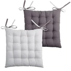 Lovely Casa Lot de 4 galettes de chaise 16 points 40x40 Duo gris perle coton* Galette De Chaise