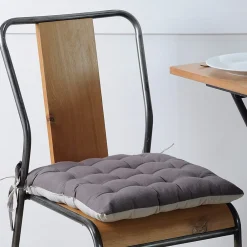Lovely Casa Lot de 4 galettes de chaise 16 points 40x40 Duo gris perle coton* Galette De Chaise