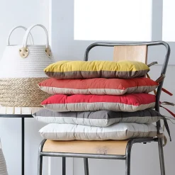 Lovely Casa Lot de 4 galettes de chaise 16 points 40x40 Duo gris perle coton* Galette De Chaise