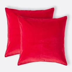 Homescapes Lot de 2 housses de coussin en velours rouge, 40 x 40 cm -* Housse De Coussin|Housse De Coussin