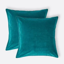 Discount Homescapes Lot de 2 housses de coussin en velours vert émeraude, 40 x 40 cm -