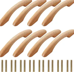 Outlet Deko Lot de 8 poignées de meubles en bois, poignées de meubles, poignées d'armoires, poignées de tiroirs (avec vis)